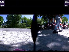 Preview video - Beauty with her much loved shoes Nike Shox worn with stockings and the unmerciful teddy bear