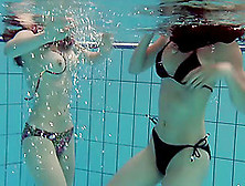 Luscious Playgirls Enjoy Groping Each Other In The Pool