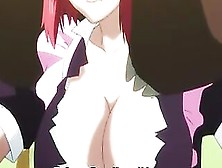 Big titted hentai waitress working out