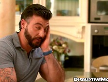 Skinny Hoss Kado cock worships hairy hunk Ian Holms in the kitchen
