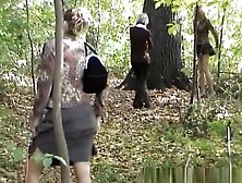 Shy Woman In Skirt And Black Boots Peeing