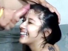 Ejaculation On Cute Teen Smiling Face.