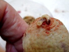 cock head drained of blood for maggot feast