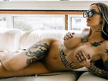 Skinny big boobed brunette beauty Paige Amaze reveals her sexy tattoos