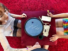 2 Hoes 1 Stud Dice Challenge to Make Him Jizz First with 2 Incredibly Alluring Alluring and Horny Ladies