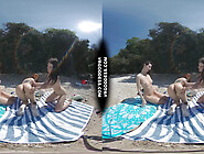 3 Babes Naked On Vacation Beach Picnic Playing Frisbee Searching For Shells And Bubbles