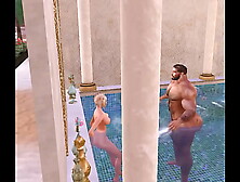 big, handsome football hunk gets bj in pool