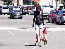 Bouncing Natural Breasts - Parking Lot Walk