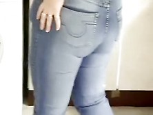 Wife Wears Her Sexy And Taut Jeans In Front Of Her Husband