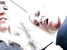 DTF busty MILFs in heels pussydrilled in closeup orgy