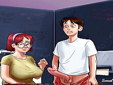 Summertime Saga | Fucking a green monster roleplay nerd big breasted woman hand-job by busty classmate