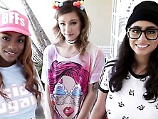 BFF teens gang banging a lucky dude during arcade session