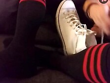 Kinkychrisx Puts On Leggings,  Sniffs Sneakers And Cums On His Socks