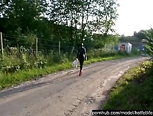 Rubber Beauty Full in Ebony Latex Catsuit and Mask Plays with herself Outdoor in a Meadow - Part 4