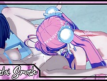 Saeko Busujima and Saya Takagi take turns eating snatch at the beach - Apocalyptic Academy Asian Cartoon.