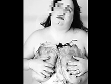 BIG BREASTED WOMAN covers saggy boobies in Chocolate