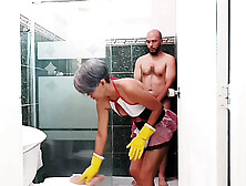 I love how my stepbrother's cock gets hard when he sees me cleaning.