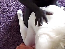 Blonde woman is filmed by black man while getting his cock