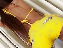 Watching the Erotic Asian Brunette Striptease Gets His White Dick Ready to Get Sucked off