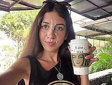 Crazy Cumwalk In Starbucks - Oral Sex In Public Toilet,  Drinking Coffee With Cum