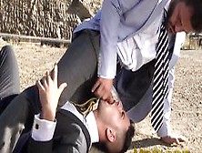 Men Playing - Suit Daddy Hector De Silva Doggystyle Pounding Hunk Outdoor