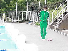 Japanese Girl Swim In Pool With Yellow Swimsuit Soft