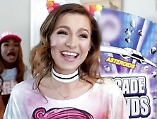 Teen Arcade Gangbangers - Group Sex Party with Hot Blonde Twins & Friends