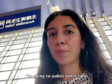 Eager CUMWALK in Large AIRPORT Full of People Risky Public Oral-sex