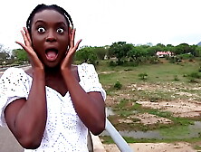 Cute Ebony gf SELF PERSPECTIVE sloppy road head throat fuck at safari!