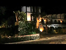 Brunette hair gal doggy style banged by a large ebony weenie