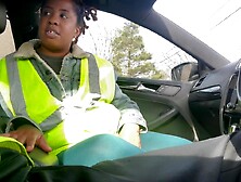 Flirty warehouse worker sucks her co-workers rod after work