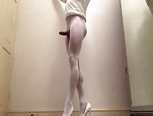 White Opaque Pantyhose Legs And Cock.