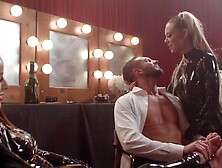 Latex wearing babes have an intense threesome riding on lover's stiff cock