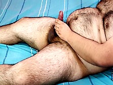 Bear Man Masturbating On A Cyan Bed