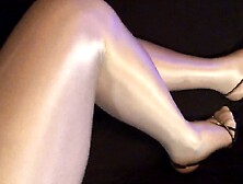 My Hot Legs On Glossy White Pantyhose And Super Sexy Sandals.