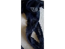 Cumshot through wet dirty black Thong