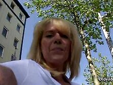 German blonde amateur MILF Judith masturbating on casting