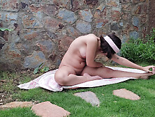 Latina Teen Doing Yoga Naked Outdoors