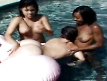 Wet Interracial Lesbians - Hot Sluts In Outdoors The Pool - Ebony