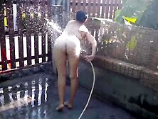 Nudist Exposed maid Naked housewife Shower country Bikini outdoor public garden butt cunt