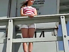 Sweet Teen April's Beach Walk And Holiday