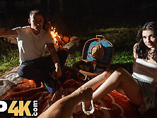 HUNT4K.  Sexy skinny brunette doesn’t care about her BF and is giving a sloppy blowjob to a stranger