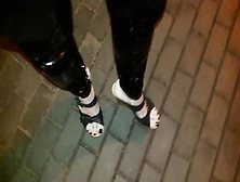 Sexy Feet,  Platform Wedges And Latex Leggings