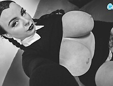 Fat Behind Wednesday Addams With Gigantic Breasts And Wet Vagina Plays With Herself - Cosplay