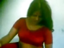 Hot Aunty In Red Saree Boobs Pressed