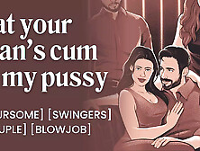 Orgy with my husband in a swinger club. Wife sharing. Lesbian creampie eating. ASMR Porn