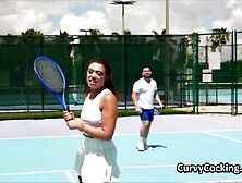 Finishing tennis session in oily black vagina
