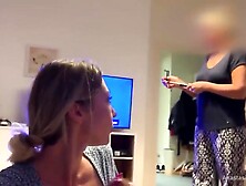 Mom talking to her daughter who is sucking cock