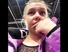 Public masturbation and vibrating cunt in locker room