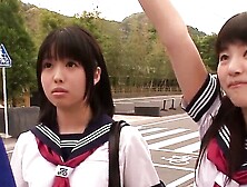 Petite Japanese schoolgirls love threeway